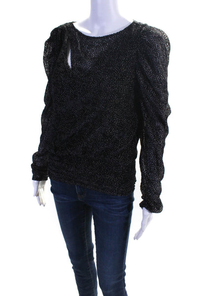 Ramy Brook Womens Polka Dot Cut Out Long Sleeve Blouse Top Black Size XS