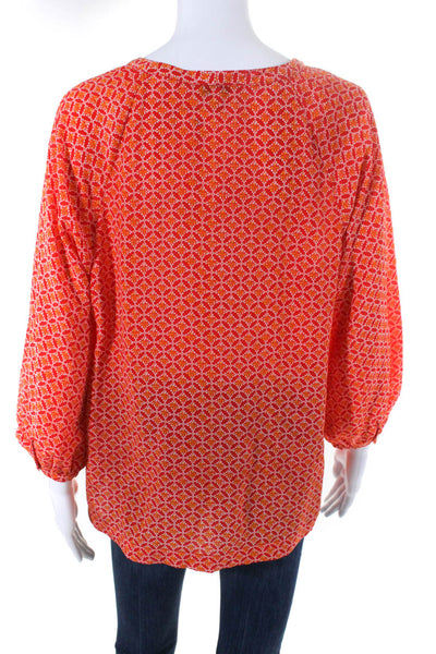 Joie Womens 100% Silk Paisley Long Sleeved Buttoned V Neck Blouse Orange Size M