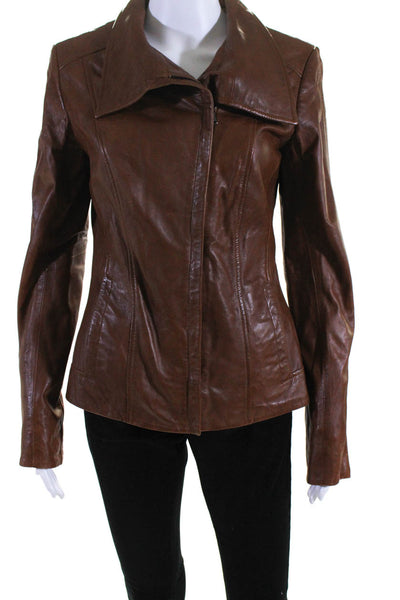 Danier Womens Leather Full Zipper Jacket Chestnut Brown Size Extra Small