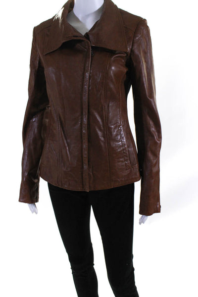 Danier Womens Leather Full Zipper Jacket Chestnut Brown Size Extra Small