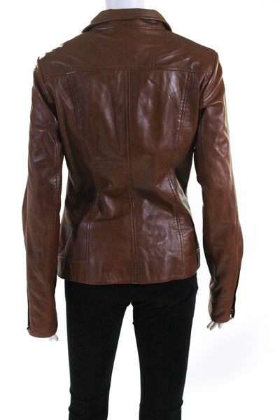 Danier Womens Leather Full Zipper Jacket Chestnut Brown Size Extra Small