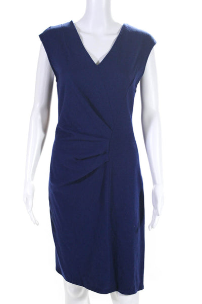 Halston Heritage Women's V-Neck Sleeveless Bodycon Midi Dress Blue Size 6