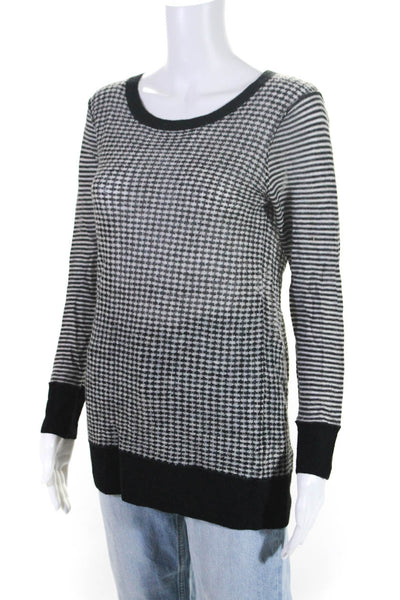 Joie Women's Round Neck Long Sleeves Pullover Black White Sweater Size L