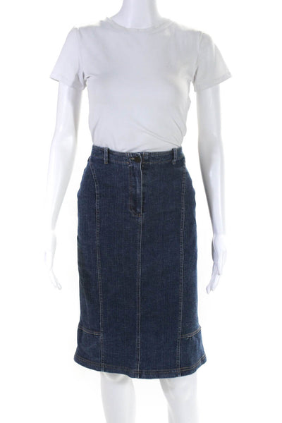 Marella Womens Denim High Rise Midi Length Straight Pencil Skirt Blue Size S