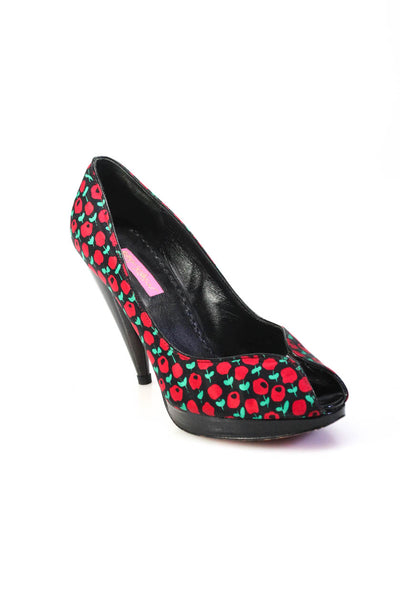 Betsey Johnson Womens Floral Print Peep Toe Cone Heels Pumps Red Size 8.5