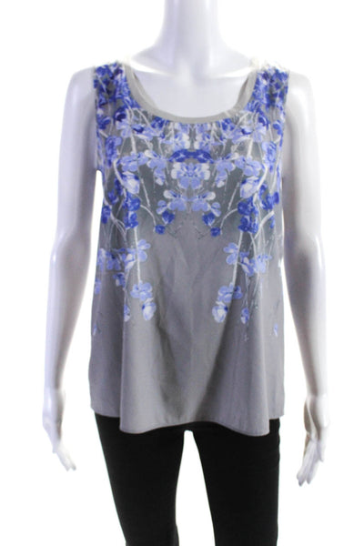 T Tahari Women's Scoop Neck Sleeveless Floral Tank Top Blouse Gray Size S