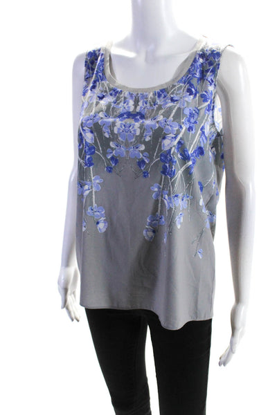 T Tahari Women's Scoop Neck Sleeveless Floral Tank Top Blouse Gray Size S