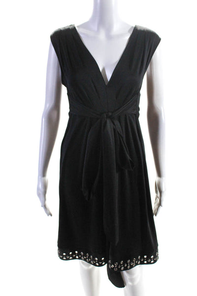 Hale Bob Women's V-Neck Sleeveless Embellish Silk Mini Dress Black Size M
