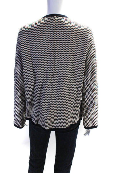 St. John Collection Womens Stripe Glitter Print Open Front Cardigan Navy Size 12