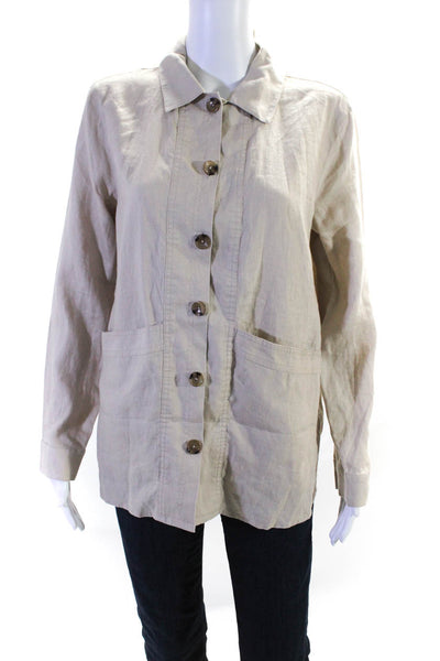 R Label The Reset Womens Linen Long Sleeve Button Up Blouse Top Beige Size S