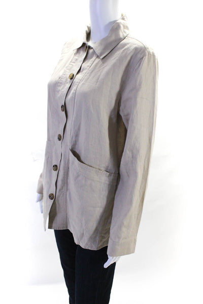 R Label The Reset Womens Linen Long Sleeve Button Up Blouse Top Beige Size S