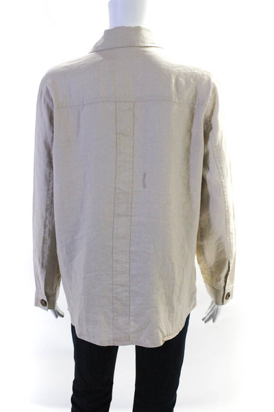 R Label The Reset Womens Linen Long Sleeve Button Up Blouse Top Beige Size S