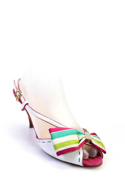 O Jour Womens Leather Bow Slingbacks Sandal Heels White Size 38.5  8.5