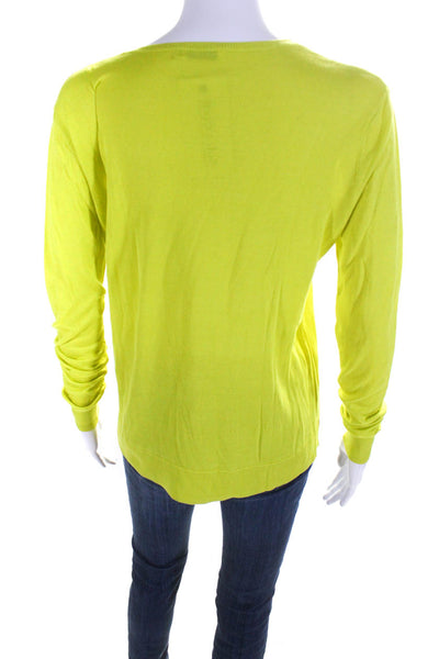 Equipment Femme Womens Silk Ribbed V-Neck Long Sleeve Sweater Top Green Size S