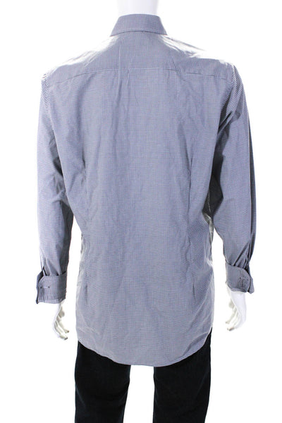 Eton Mens Plaid Contemporary Button Down Dress Shirt Gray Cotton Size 41 16