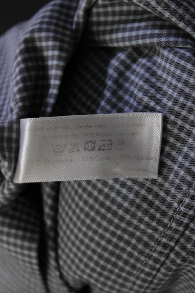 Eton Mens Plaid Contemporary Button Down Dress Shirt Gray Cotton Size 41 16