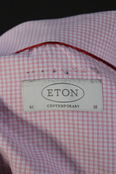 Eton Mens Plaid Button Down Dress Shirt Red Blue Cotton Size 41 16