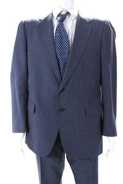Lanvin Mens Woven Notched Collared Two Button Blazer Pantsuit Blue Size 43