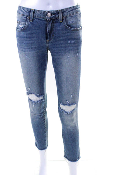 Amo Women's Distressed Mid Rise Skinny Jeans Blue Size 25