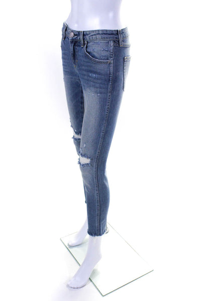 Amo Women's Distressed Mid Rise Skinny Jeans Blue Size 25