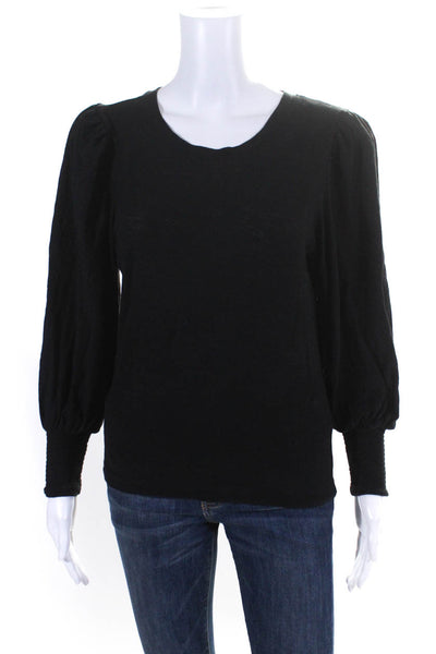 Nation LTD Women's Round Neck Long Sleeves Smocked Blouse Black Size S