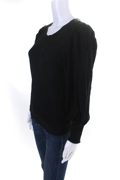 Nation LTD Women's Round Neck Long Sleeves Smocked Blouse Black Size S