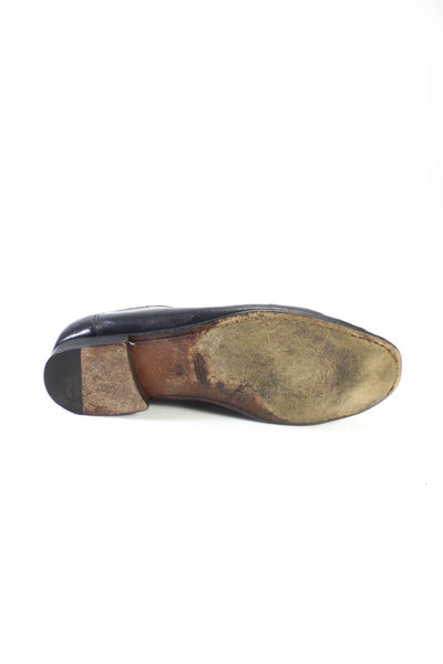 Santoni Mens Black Leather Tassel Front Slip On Loafer Shoes Size 10.5
