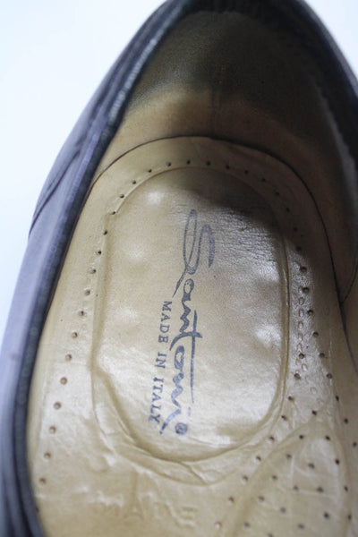 Santoni Mens Black Leather Tassel Front Slip On Loafer Shoes Size 10.5