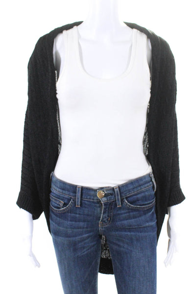 Ralph Lauren Black Label Womens Black Cable Knit Cardigan Sweater Top Size XS