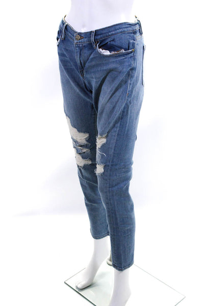 Frame Denim Womens Cotton Distressed Mid Rise Tapered Jeans Pants Blue Size 28