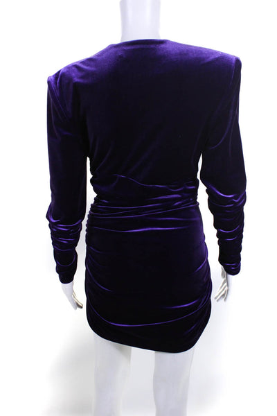 Alexandre Vauthier Womens Long Sleeve V Neck Ruched Velvet Dress Purple IT 40