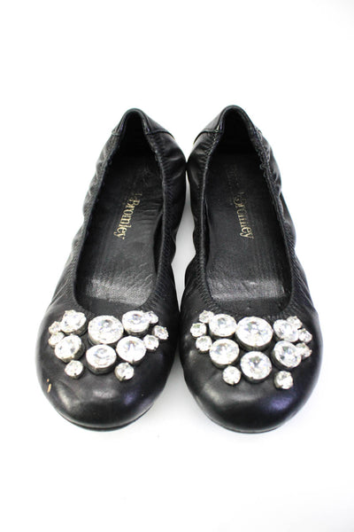Russell & Bromley Womens Stretch Faux Diamond Round Toe Flats Black Size 6.5