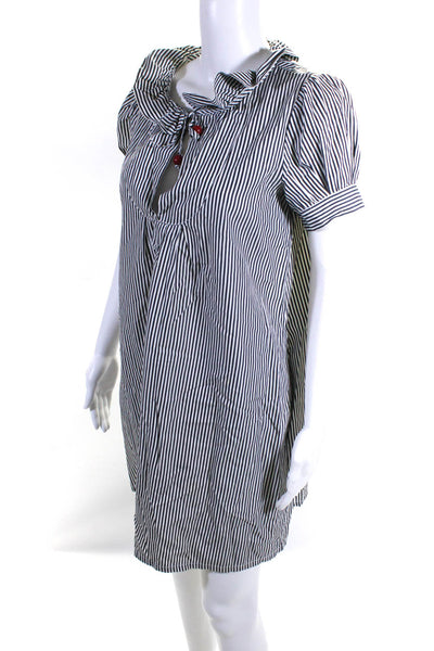 Moschino Jeans Womens Striped V-Neck Collared A-Line Pullover Dress White Size 8