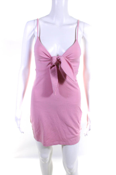 Susana Monaco Womens Bow Accent V Neck Spaghetti Strap Bodycon Dress Pink Size S