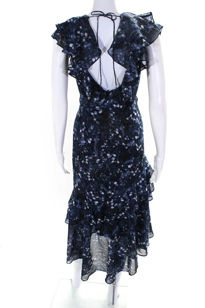 Bardot Womens Floral Chiffon V Neck Midi Sheath Dress Navy Blue Size 4