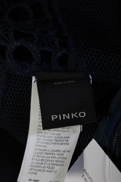 Pinko Women's Mesh Lace Fringe Trim Sheath Dress Navy Blue Size 6