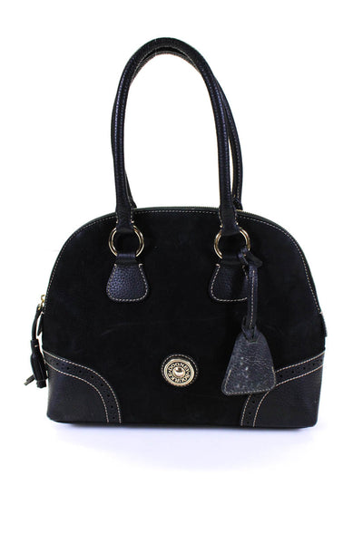 Dooney & Bourke Womens Suede Leather Top Stitched Shoulder Bag Black Handbag