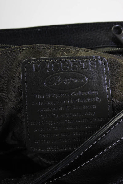Brighton Womens Leather Silver Tone Top Stitched Shoulder Bag Black Handbag