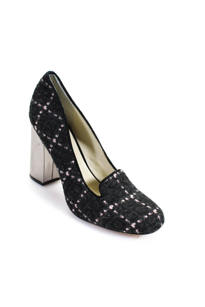 Bettye Muller Womens Textured Plaid Woven Round Toe Block Heels Black Size 9