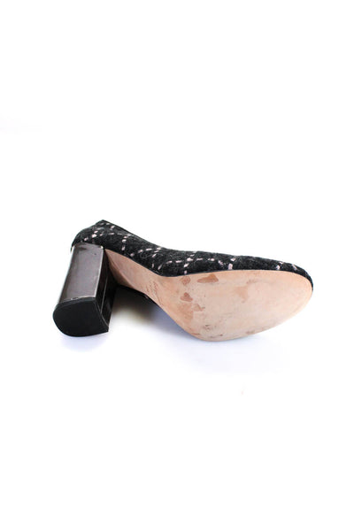 Bettye Muller Womens Textured Plaid Woven Round Toe Block Heels Black Size 9