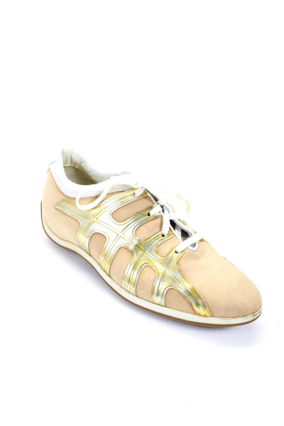 Hogan Womens Canvas Metallic Low Top Lace Up Sneakers Beige Size 40 10