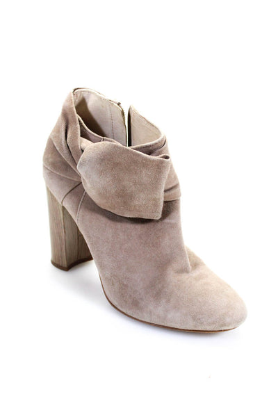 Louise et Cie Women's Suede Bow Round Toe Block Hell Booties Beige Size 7