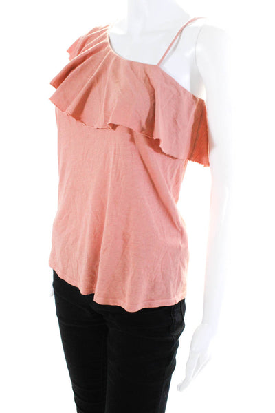 Lanston Womens Spaghetti Strap Ruffled One Shoulder Top Pink Size Small