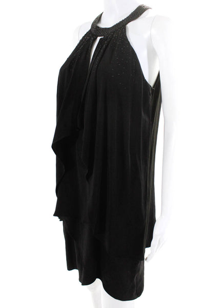 Cynthia Steffe Womens Sleeveless Studded Keyhole Mini Dress Black Silk Size 6