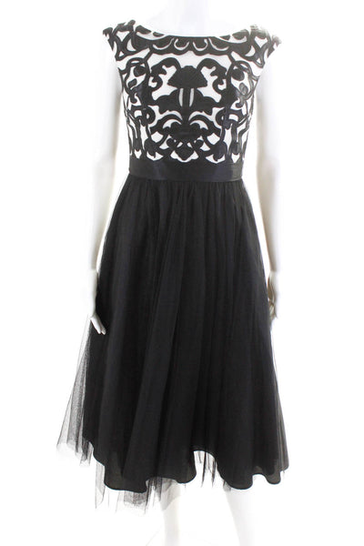 Aidan Mattox Womens Applique Sleeveless Mesh Skirt Gown Dress Black Size 0