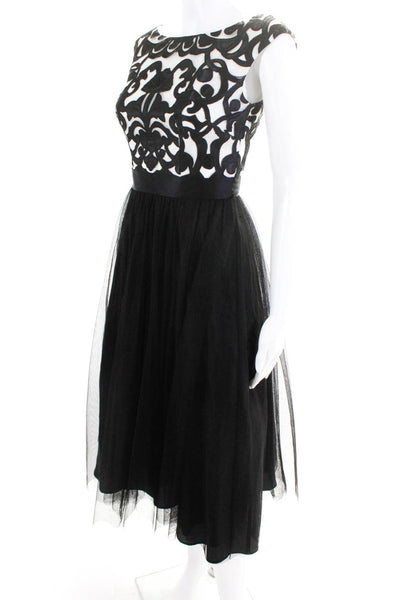 Aidan Mattox Womens Applique Sleeveless Mesh Skirt Gown Dress Black Size 0