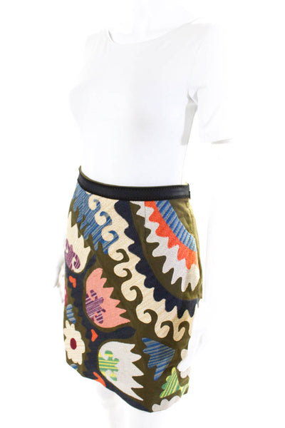 Vanessa Virginia Womens Embroidered Printed High Rise A-Line Skirt Green Size 0