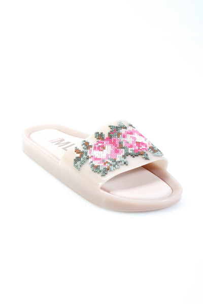 Melissa MLSA Womens Cross Stitch Printed Floral Slides Sandals Pink Size 7