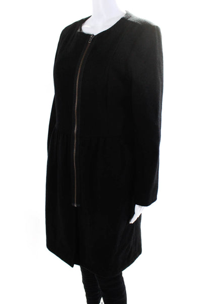 Tildon Womens Long Sleeve Front Zip Crew Neck Coat Black Wool Size 8