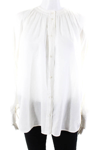 Vince Womens Long Sleeve Button Front Crew Neck Shirt White Cotton Size Medium
